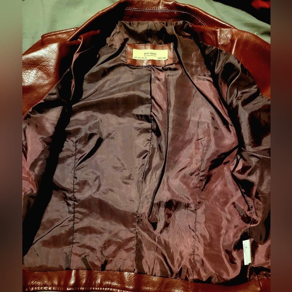 Maroon Faux leather Biker jacket - Picture 2 of 3